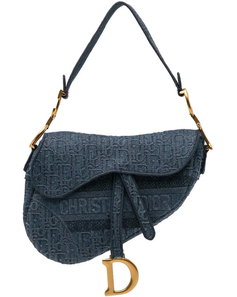 Dior Hobo Bags 2019 Oblique Embroidered Denim Saddle Bag blau Blau