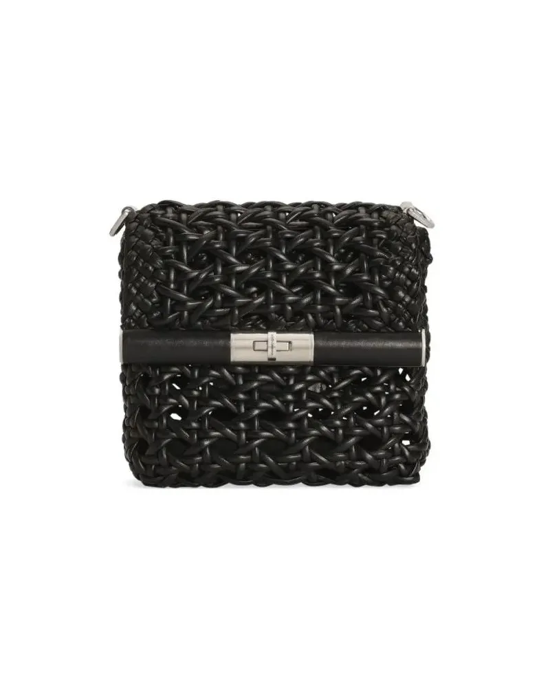 Dolce & Gabbana Hobo Bags Woven Design Black Bag With Twist-Lock Closure And schwarz Schwarz