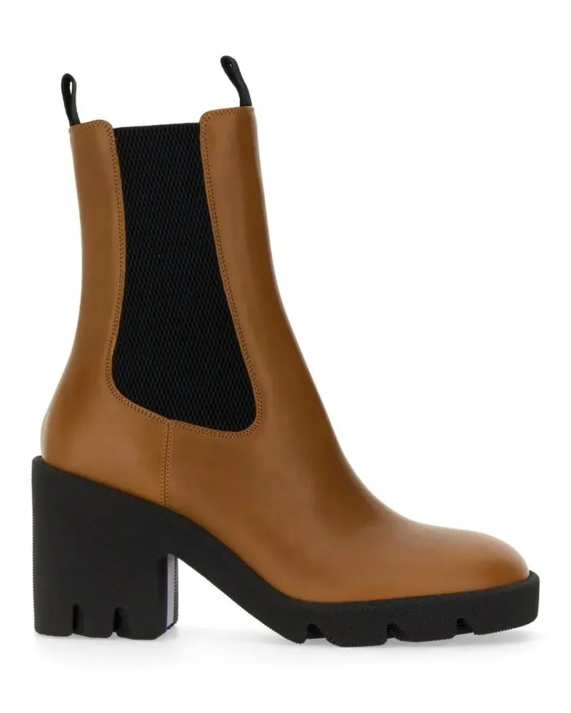 Burberry Stiefel Leather Boots With High Block Heel braun Braun
