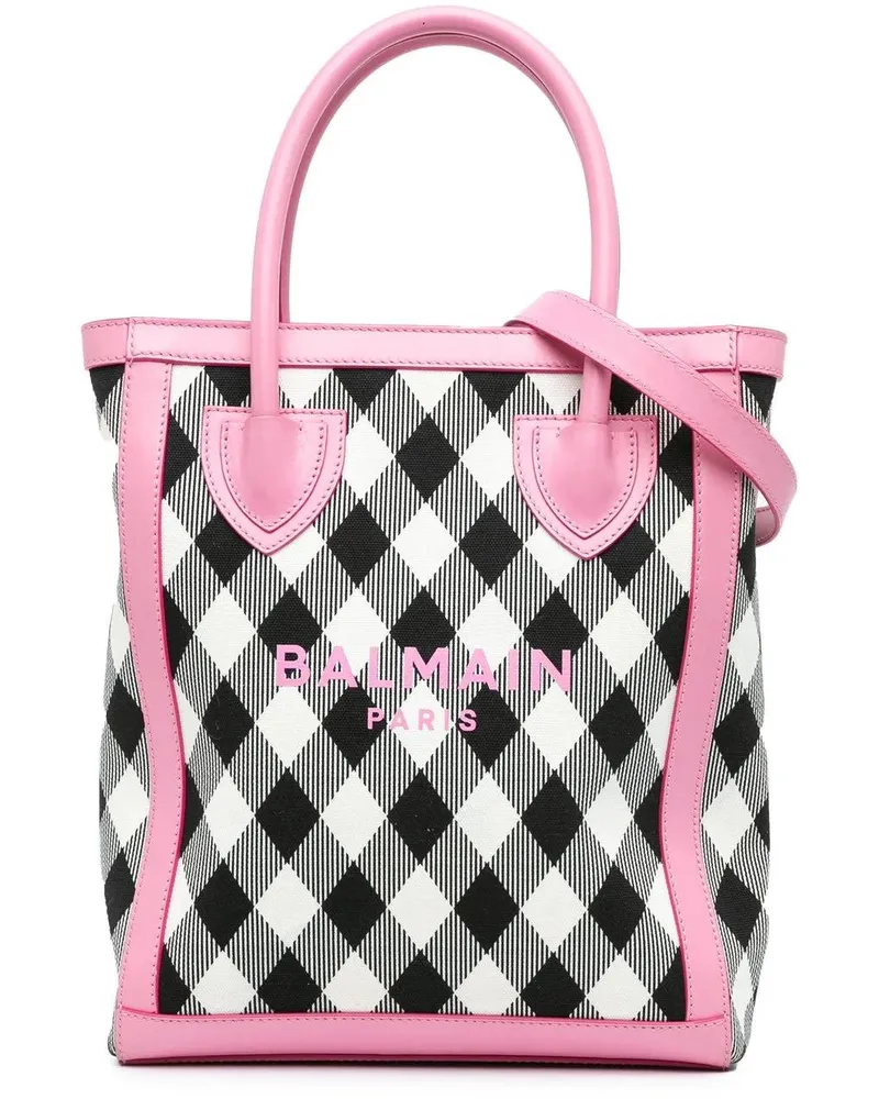 Balmain Hobo Bags Canvas Checkered B-Army 26 Shopping Satchel weiß Weiß