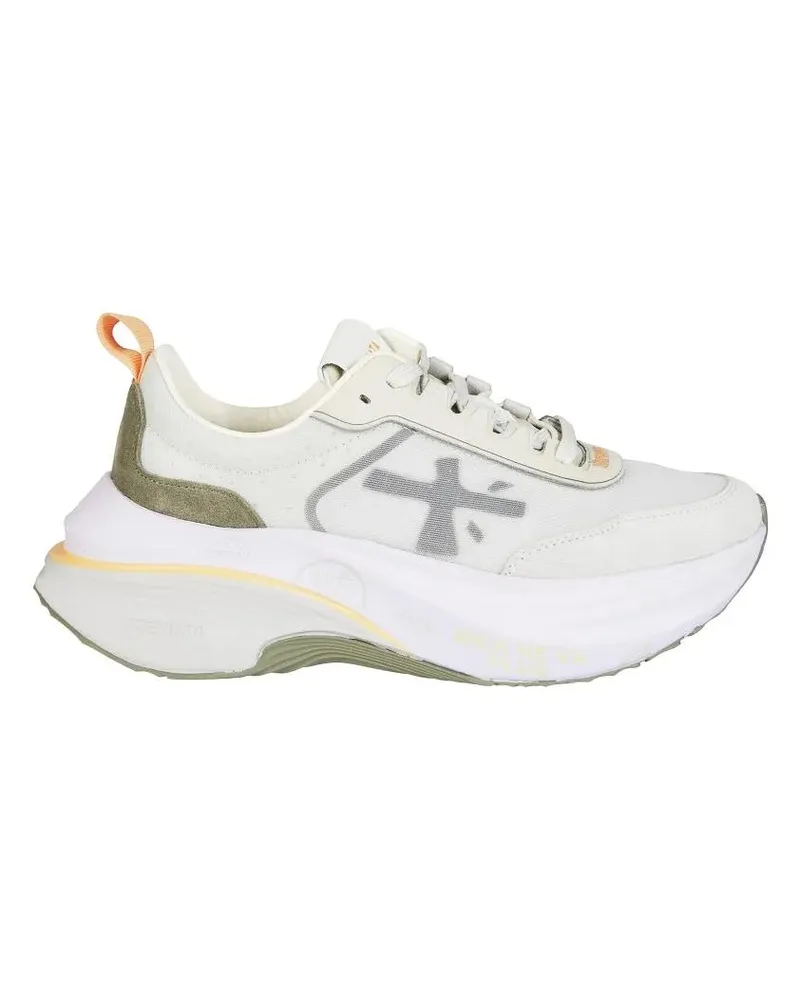 Premiata Low-Top Sneaker Light Beige Sneakers With Olive Green Suede Accent weiß Weiß