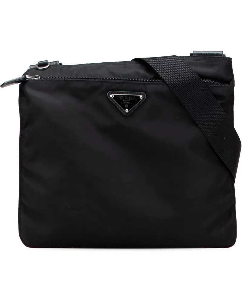 Prada Hobo Bags Tessuto Zip Top Crossbody schwarz Schwarz