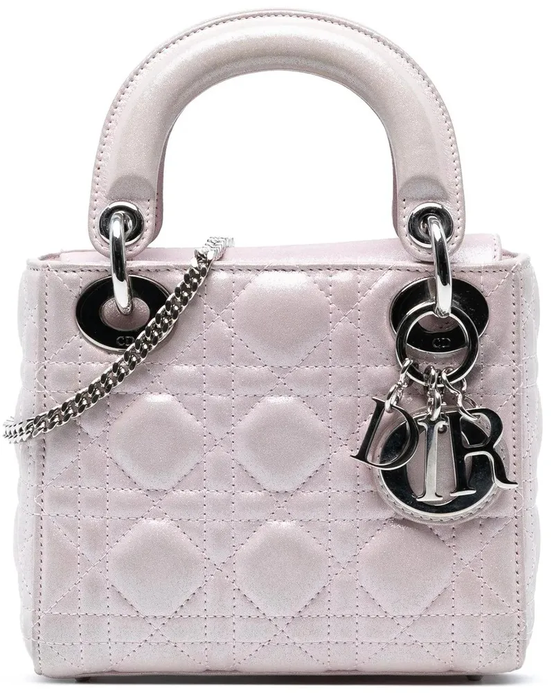 Dior Hobo Bags Mini Metallic Lambskin Cannage Lady Dior rosa Gold