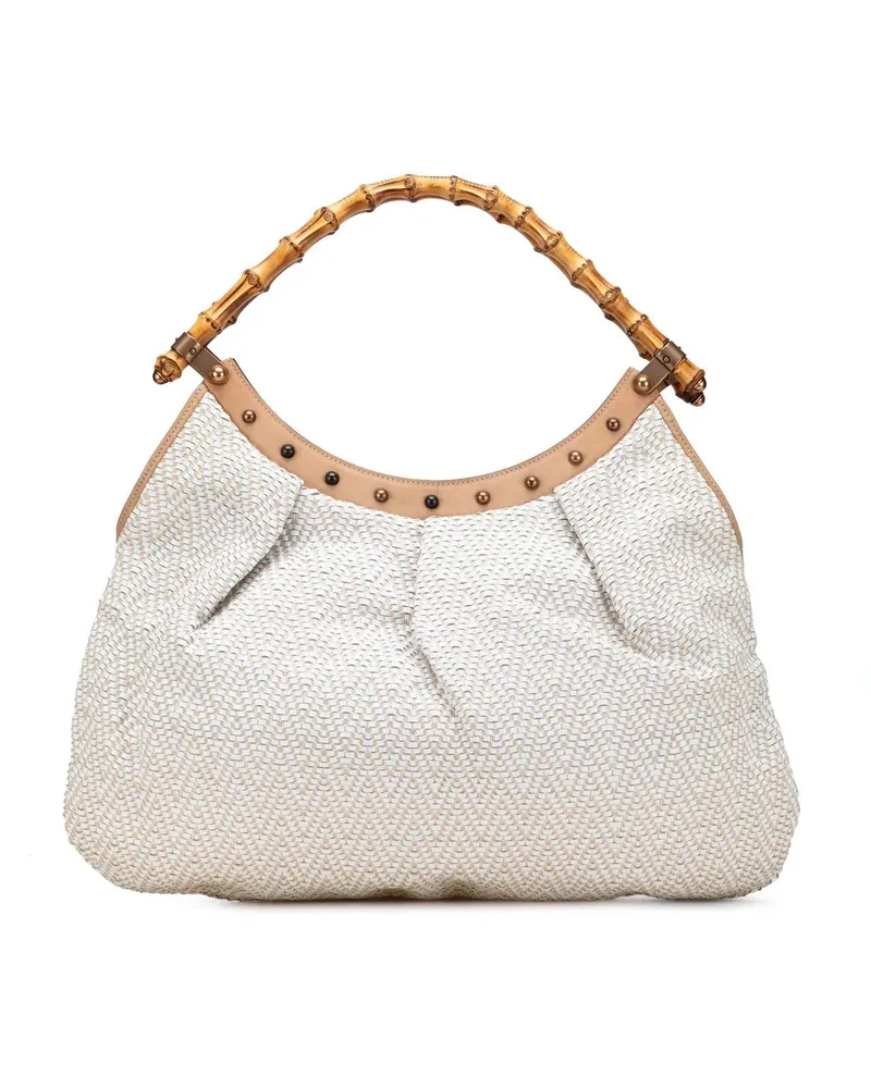 Gucci Hobo Bags Woven Leather Bamboo Studded Hobo weiß Weiß