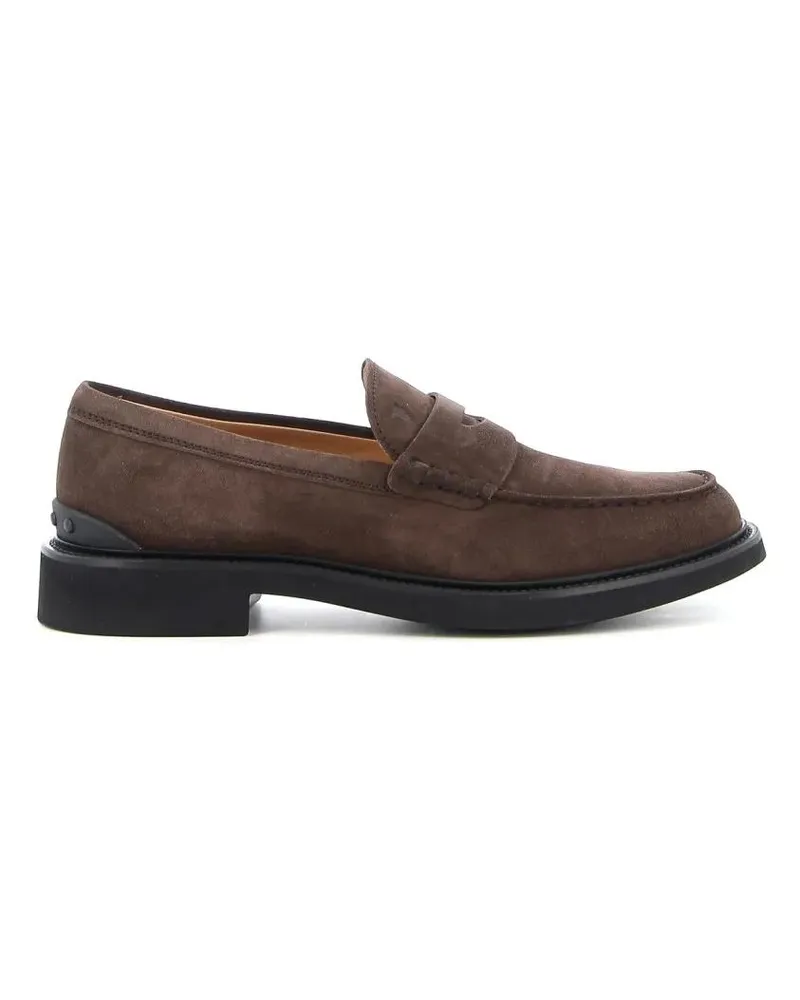 TOD'S Loafer Brown Suede Moccasin With Strap Detail grau Grau