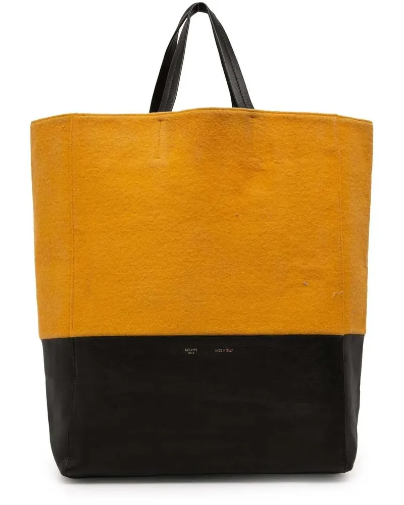 Celine Shopper Small Bicolor Suede and Calfskin Vertical Cabas To orange Orange