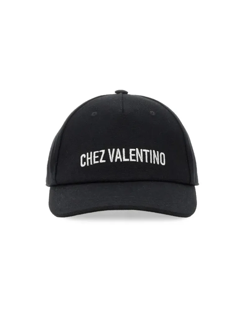 Valentino Garavani Caps & Mützen Embroidered Black Cotton Baseball Cap schwarz Schwarz