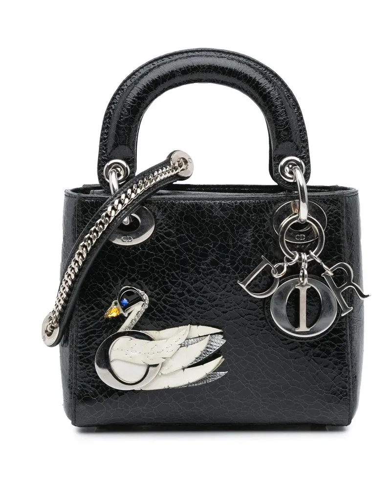 Dior Hobo Bags 2016 Mini Ceramic Effect Deerskin Jeweled Swan Lad schwarz Schwarz
