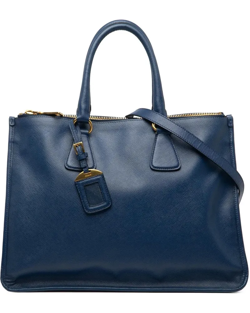Prada Hobo Bags Saffiano Double Zip Open Convertible Tote blau Blau