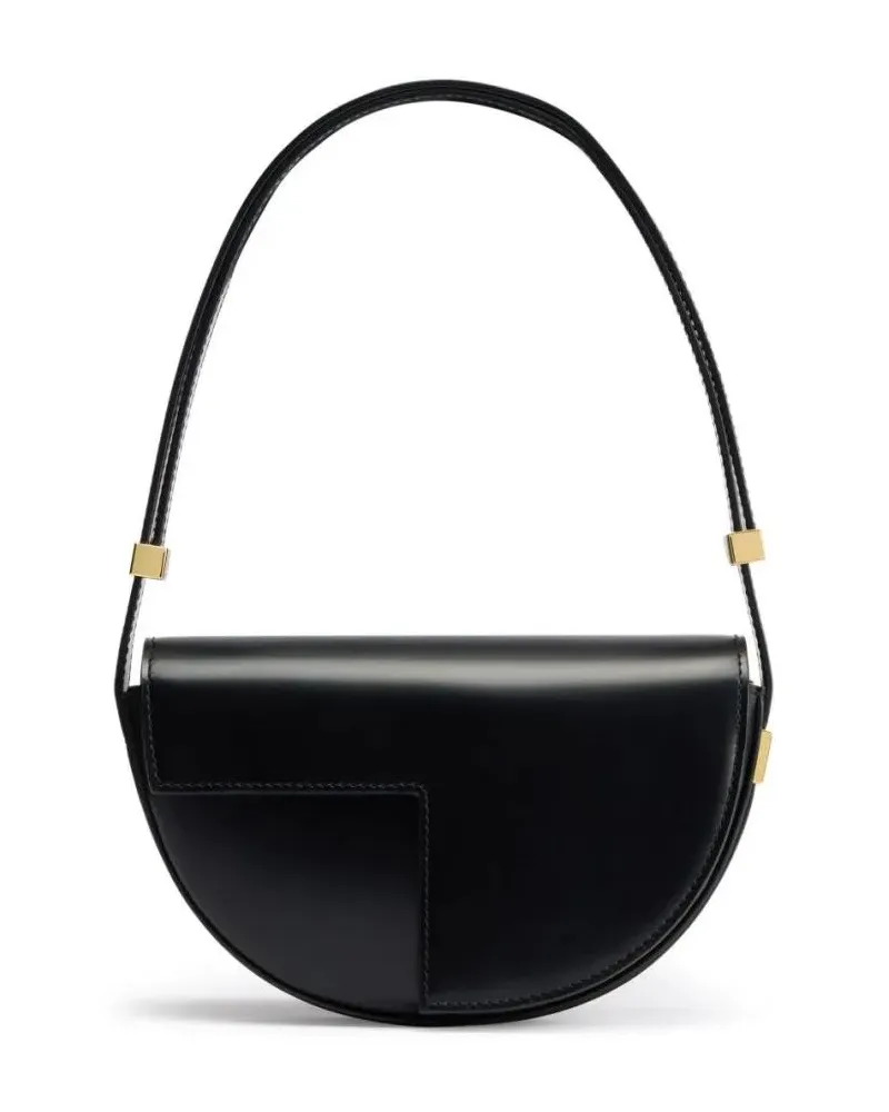Patou Hobo Bags Half-Moon Black Calf Leather Bag With Gold-Tone Ha schwarz Schwarz