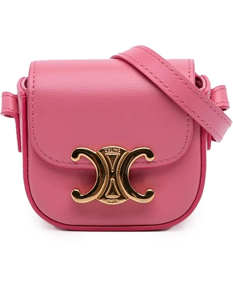 Celine Hobo Bags Mini Shiny Calfskin Triomphe Crossbody rosa Gold