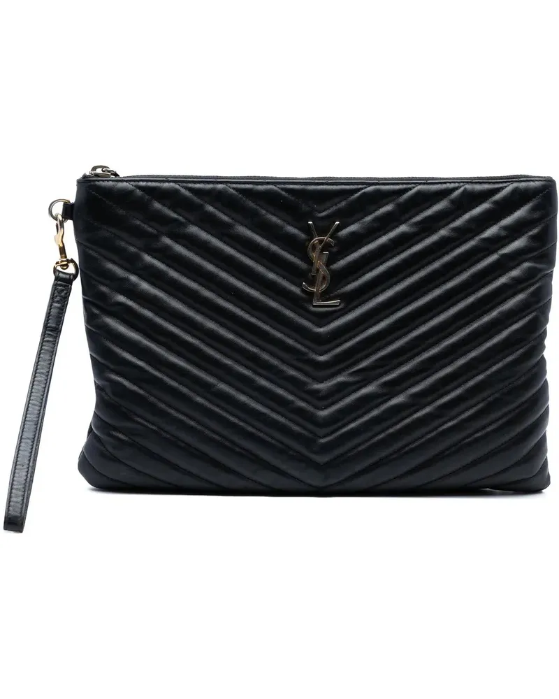Saint Laurent Clutches Chevron Calfskin Monogram Zip A4 Pouch schwarz Schwarz