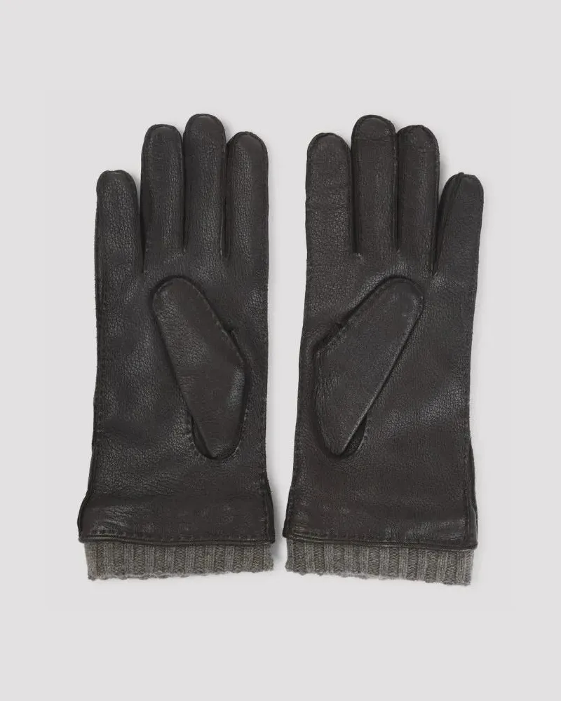 Canali Handschuhe Black Deer Leather Gloves schwarz Schwarz