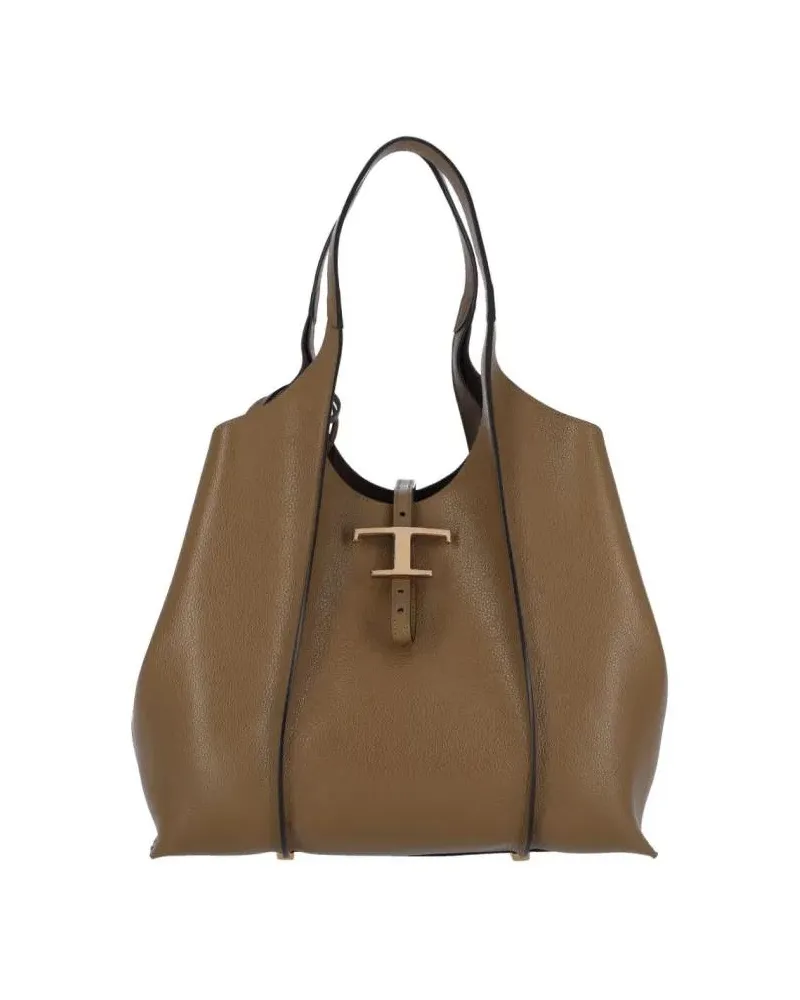 TOD'S Crossbody Bags Spacious Textured Brown Handbag With Central Clasp braun Braun