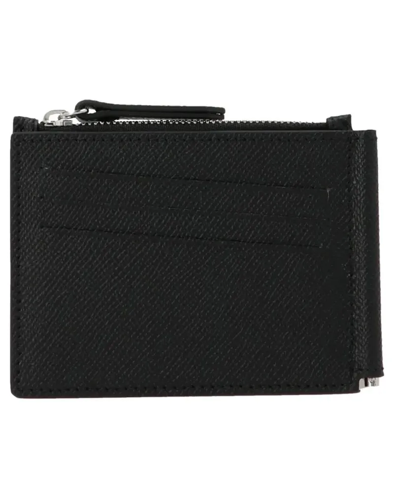 Maison Margiela Portemonnaies Leather Wallet With Signature Logo Embroidery schwarz Schwarz