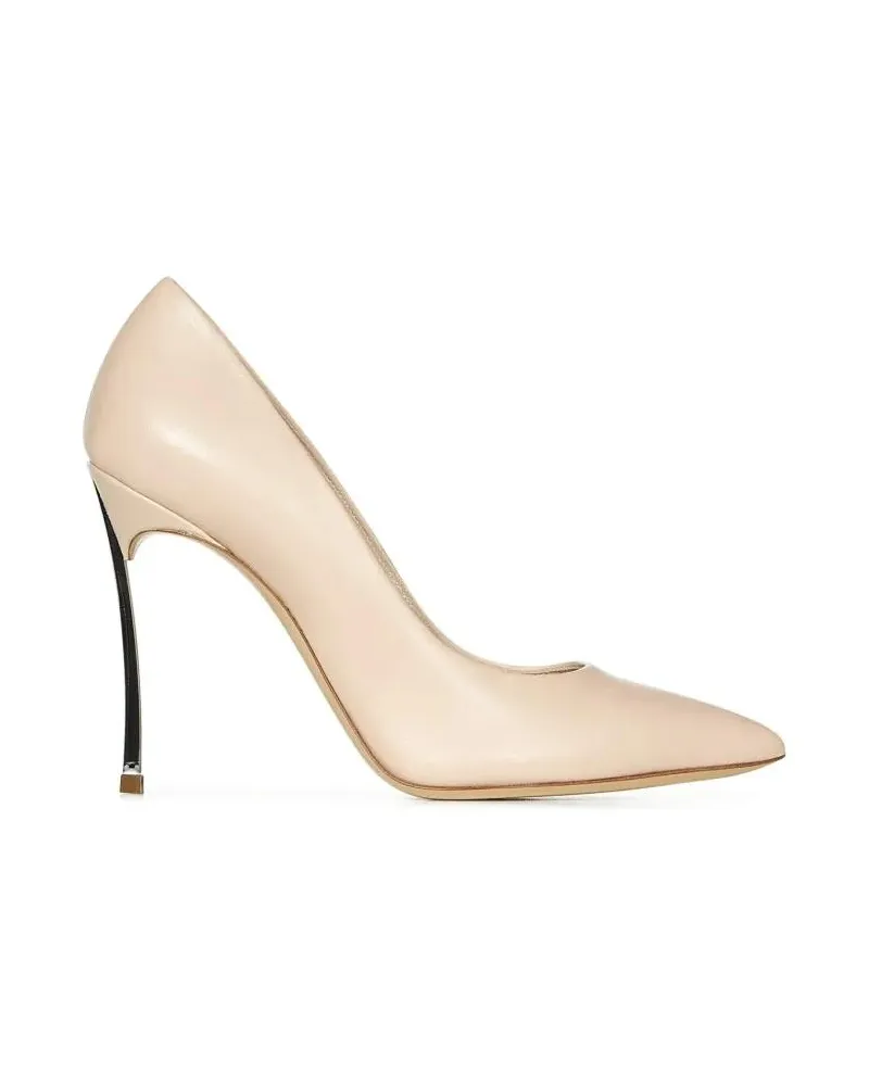 Casadei Hohe Schuhe Cream Leather Pumps With Silver Blade Heel beige Beige