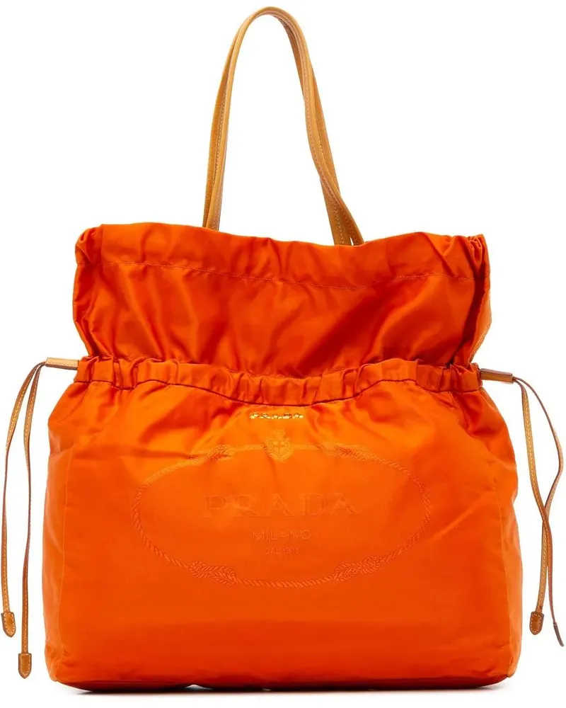 Prada Shopper 2000-2023 Tessuto Logo Drawstring Tote orange Orange