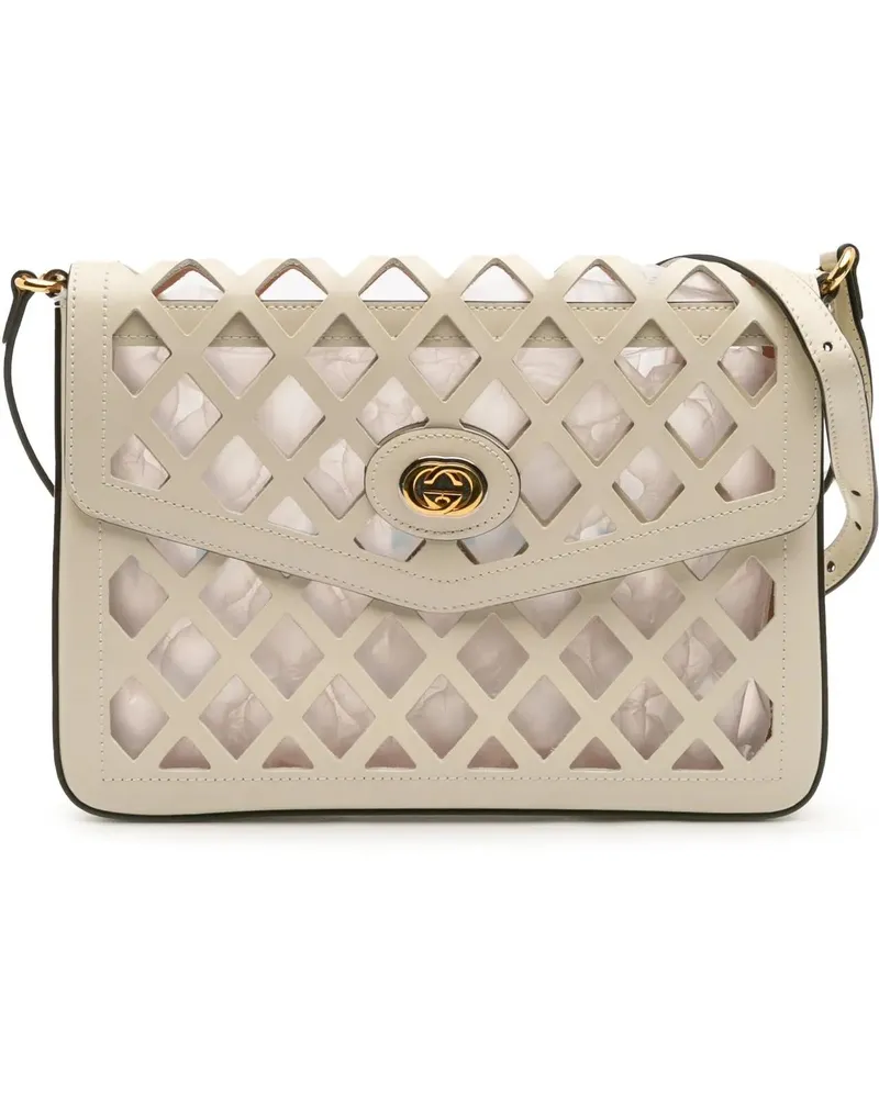 Gucci Hobo Bags Medium Cutout Leather and Flora Canvas Traforata F weiß Weiß