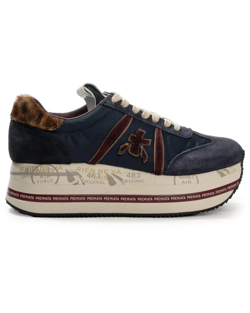 Premiata Low-Top Sneaker Layered Low-Top Sneakers With Calf Leather And Pol blau Blau