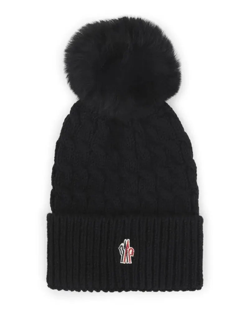 Moncler Caps & Mützen Cable Knit Beanie Hat With Fluffy Pom-Pom schwarz Schwarz