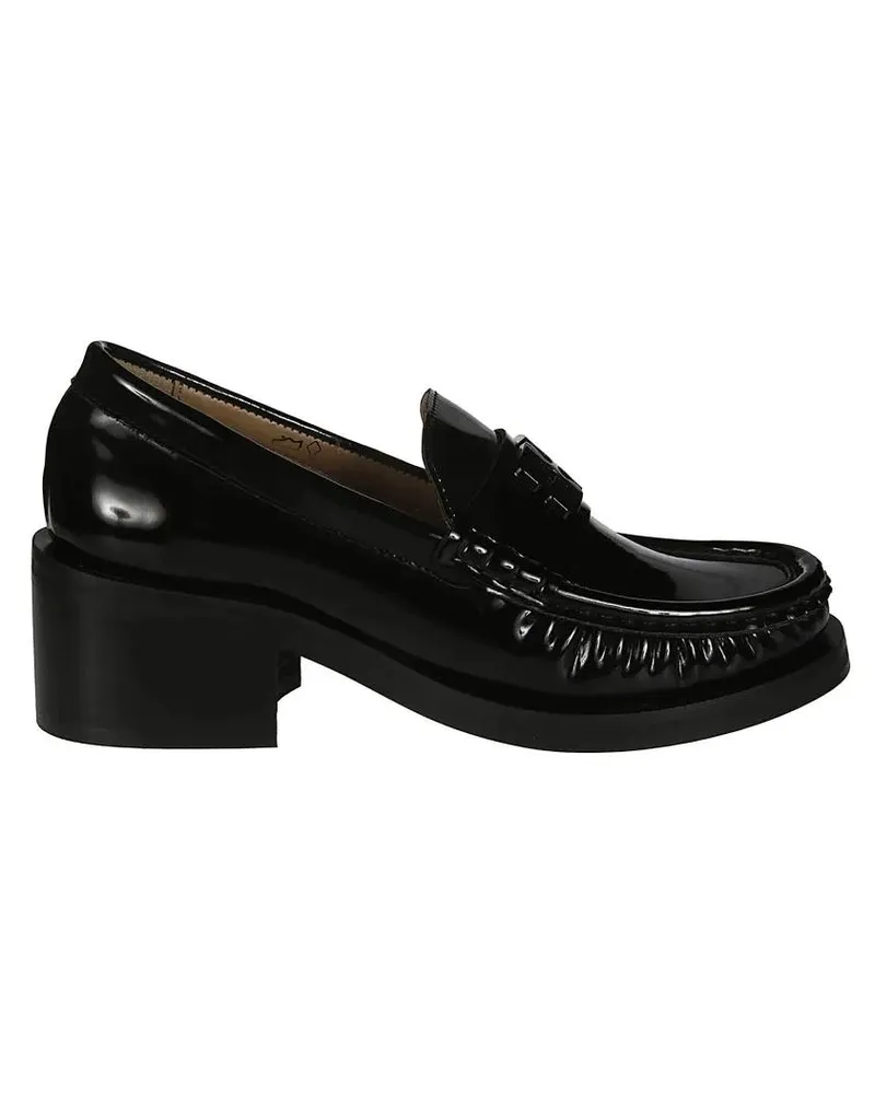 Ganni Medium-Heeled Leather Moccasin schwarz Schwarz