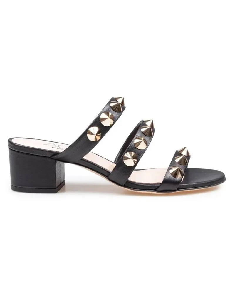 Attilio Giusti Leombruni Sandalen Black Leather Mules With Studded Detailing schwarz Schwarz