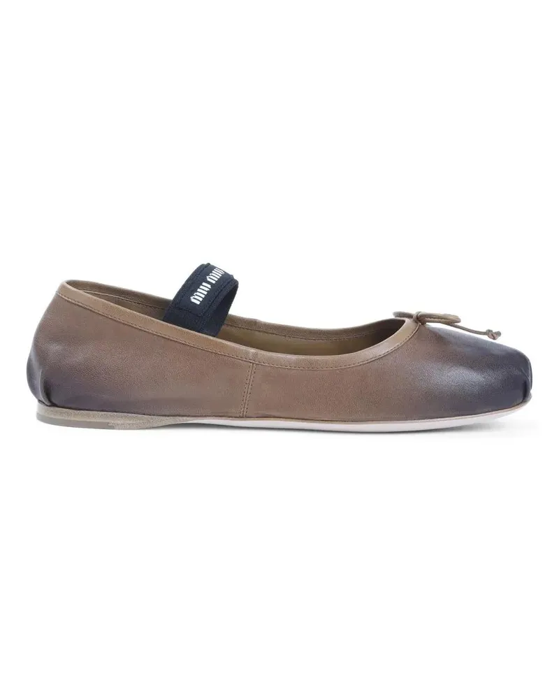 Miu Miu Gradient Brown Lamb Leather Ballet Flats With Bow braun Braun