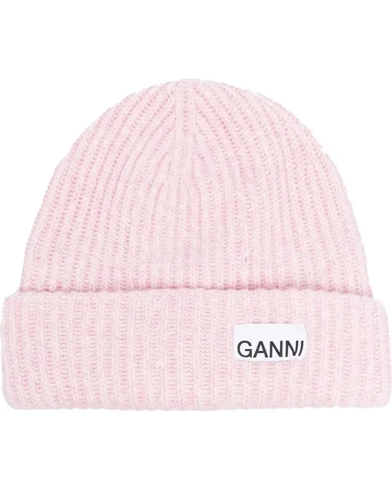 Ganni Caps & Mützen Ribbed Beanie Hat In Pink Recycled Wool/Poly orange Orange