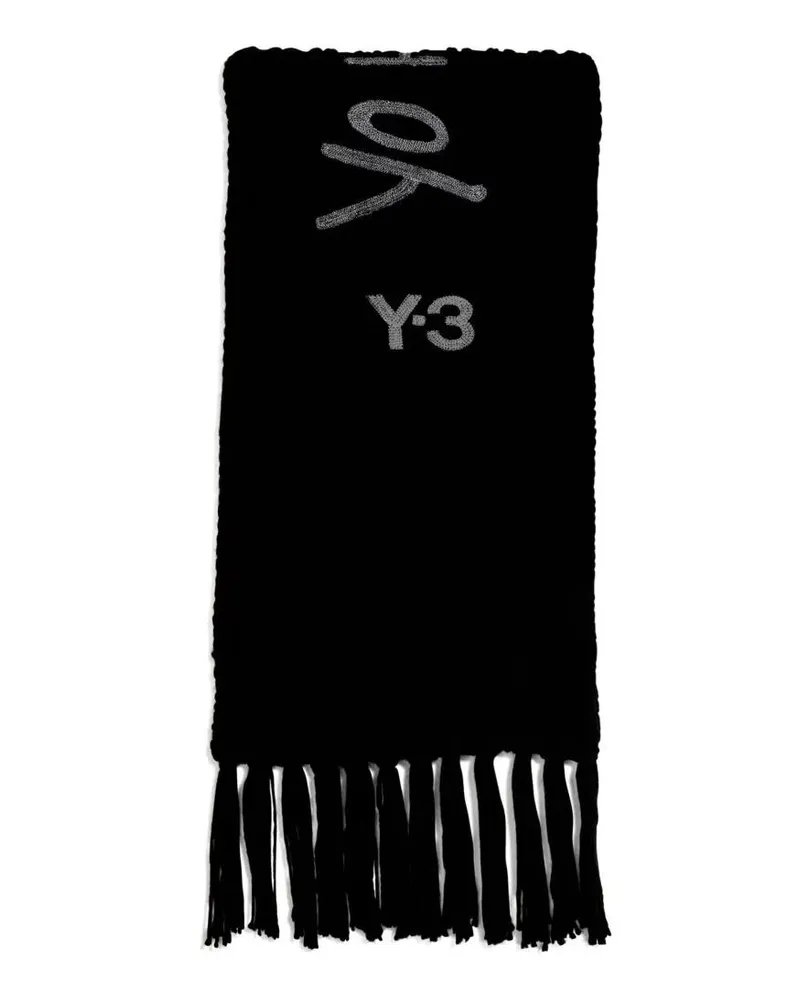 Y-3 Tücher & Schals Ribbed Knit Scarf With Contrasting Embroidered Tex schwarz Schwarz