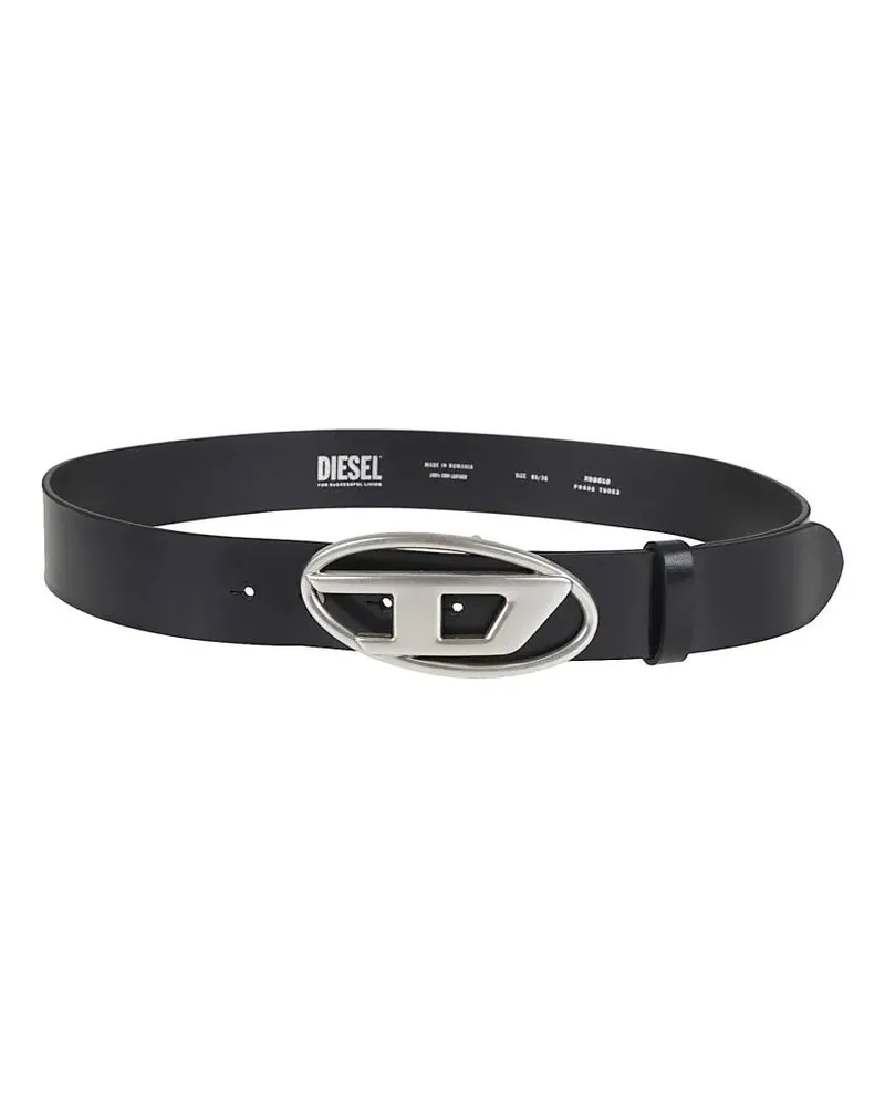 Diesel Gürtel Black Vegetable-Tanned Leather Belt schwarz Schwarz