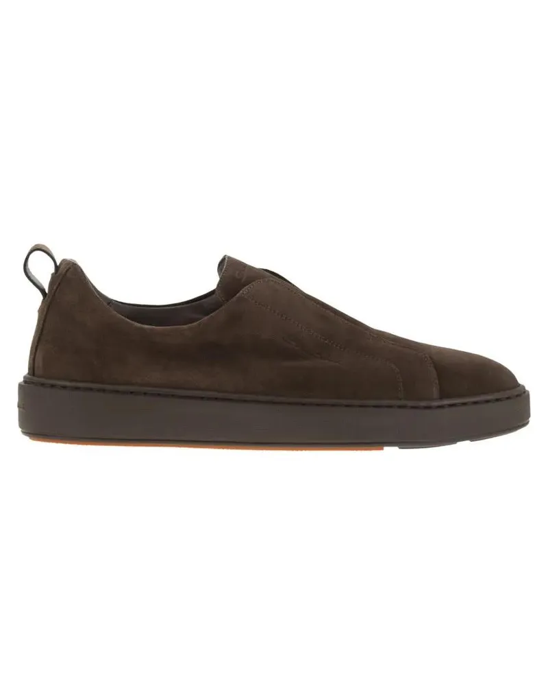 Santoni Low-Top Sneaker Suede Slip-On Trainer With Double Buckle Decoratio braun Braun
