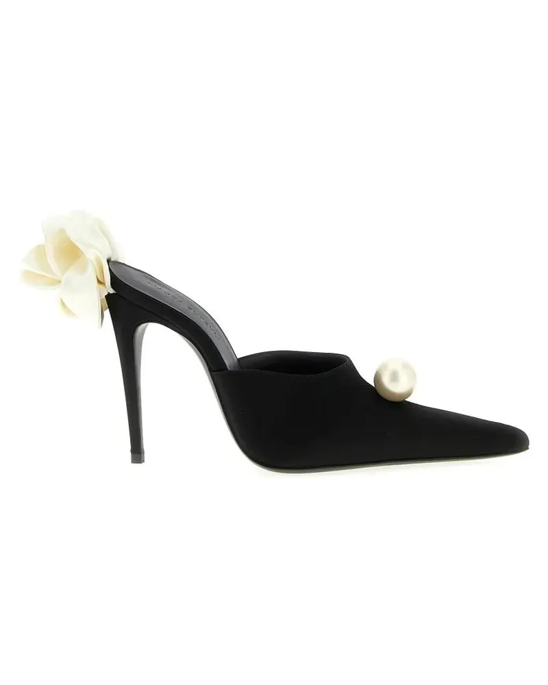 Magda Butrym Slipper & Pantoletten Pointed Satin Mules With Oversized Pearl schwarz Schwarz