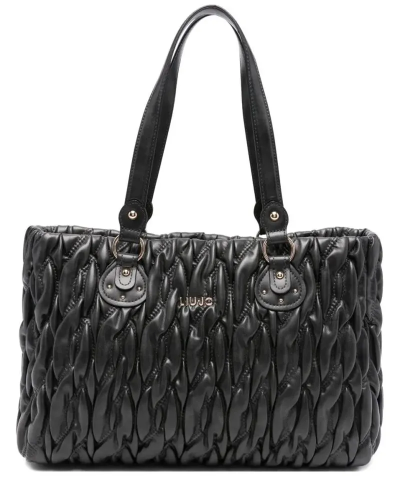 Liu Jo Hobo Bags Rectangular Quilted Shoulder Bag With Metallic Log schwarz Schwarz