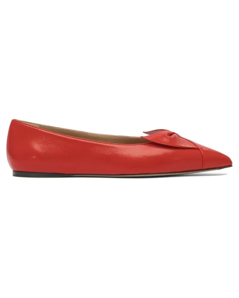 Ferragamo Red Leather Ballerinas With Bow Accent rot Rot