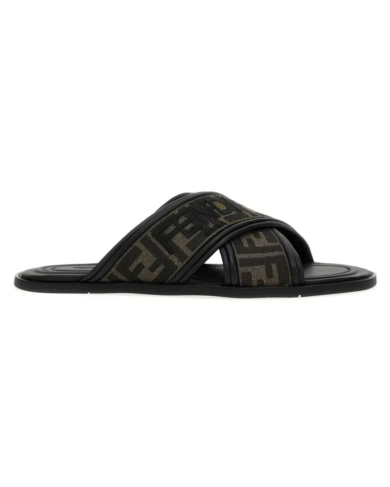 Fendi Loafer Double Crossed Band Logo Slides With Jacquard Ff D schwarz Schwarz