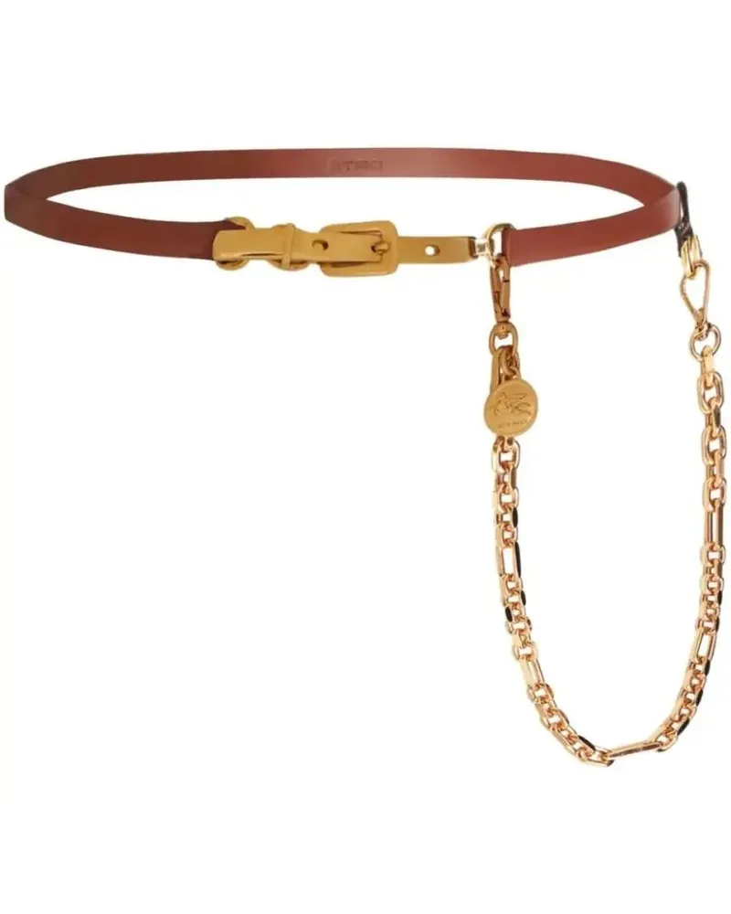 Etro Gürtel Leather Belt With Polished Gold-Tone Buckle braun Braun