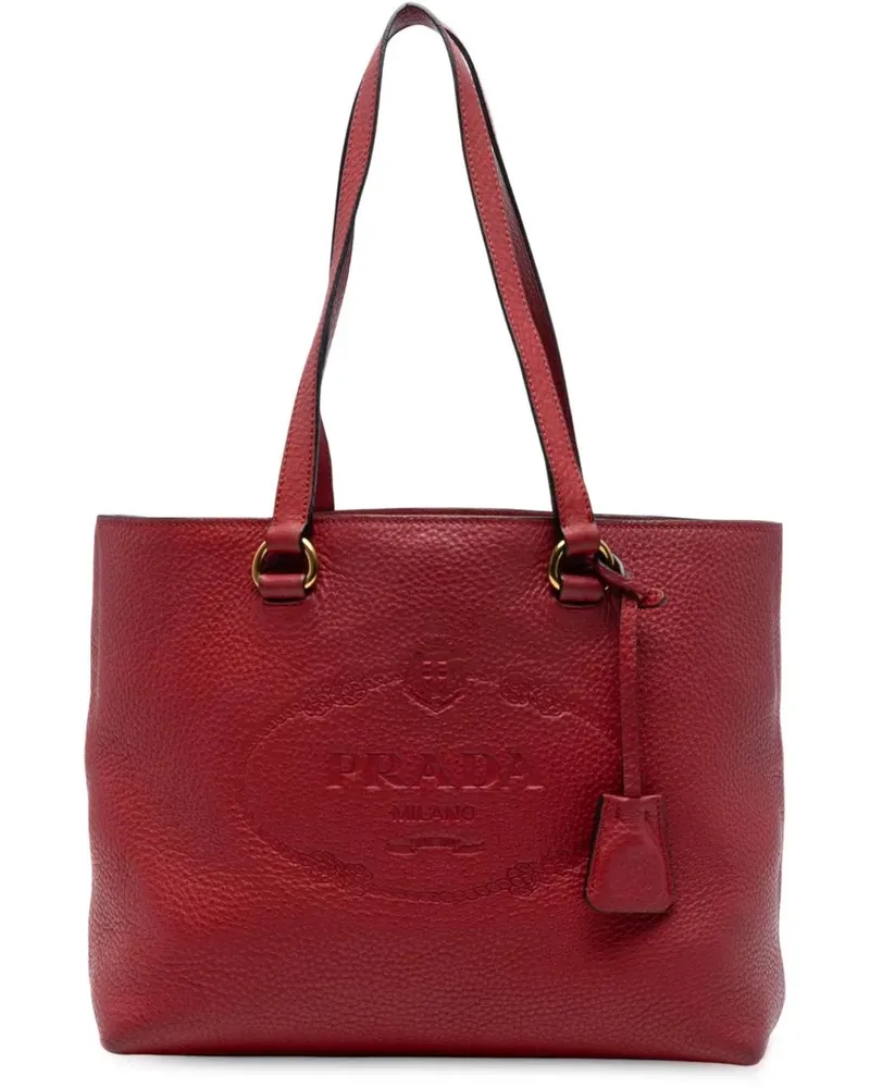 Prada Shopper Vitello Daino Canapa Logo Tote rot Rot