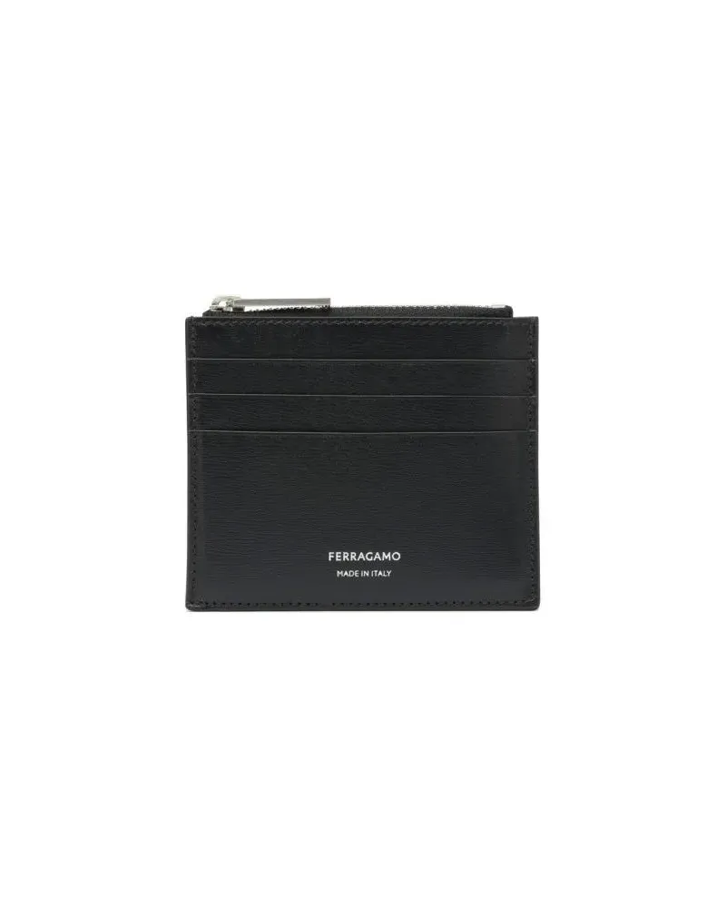 Ferragamo Portemonnaies Slim Black Calf Leather Wallet schwarz Schwarz