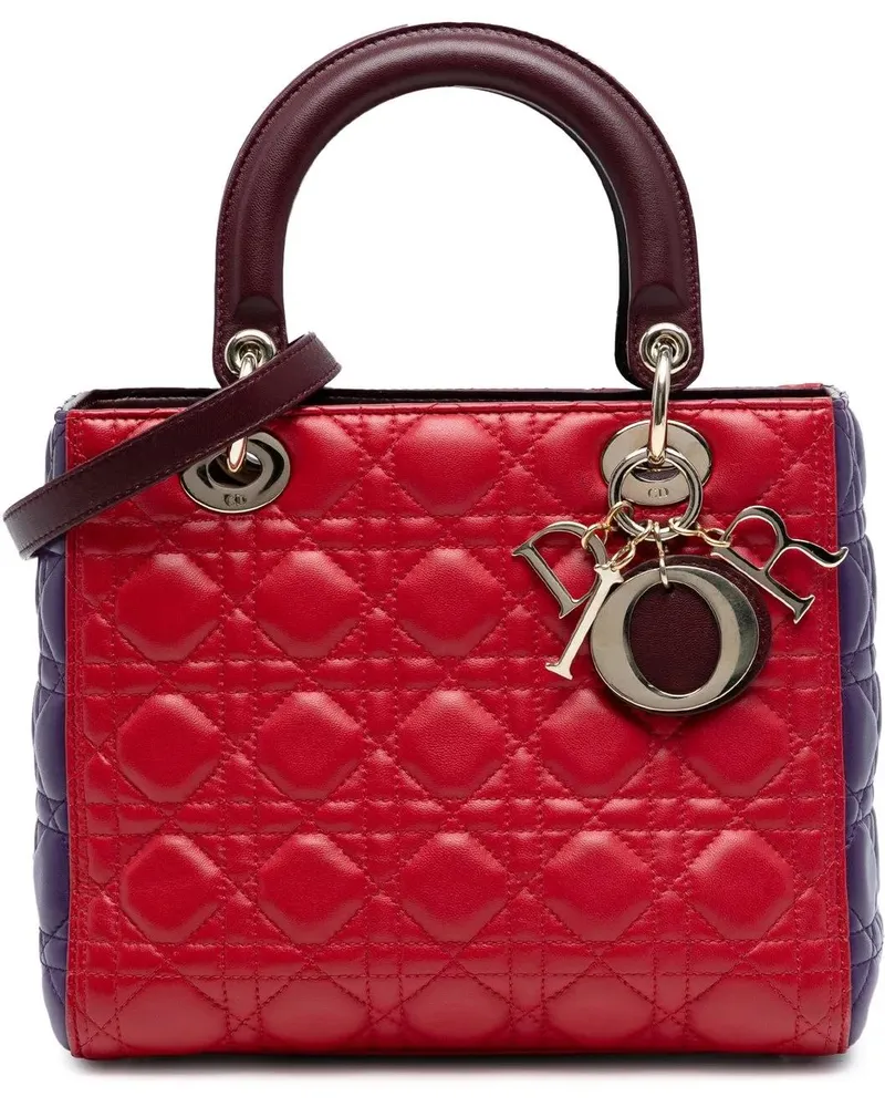 Dior Hobo Bags Medium Tricolor Lambskin Cannage Lady Dior rot Rot