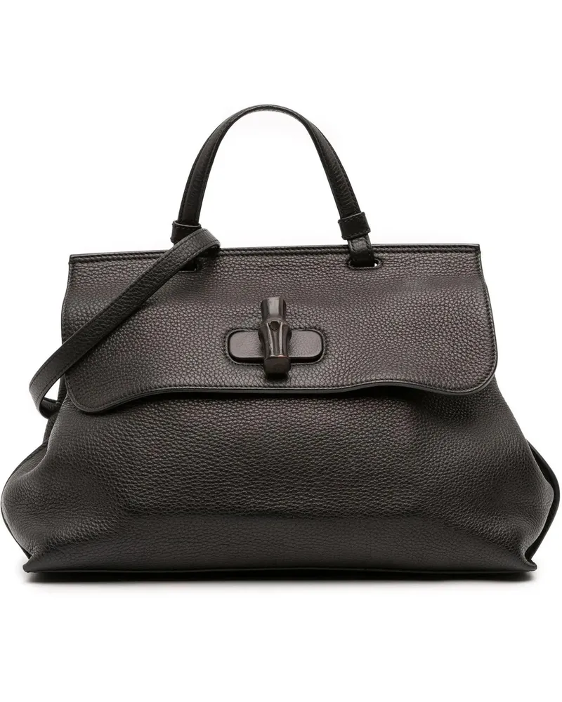 Gucci Hobo Bags Medium Leather Bamboo Daily Satchel schwarz Schwarz