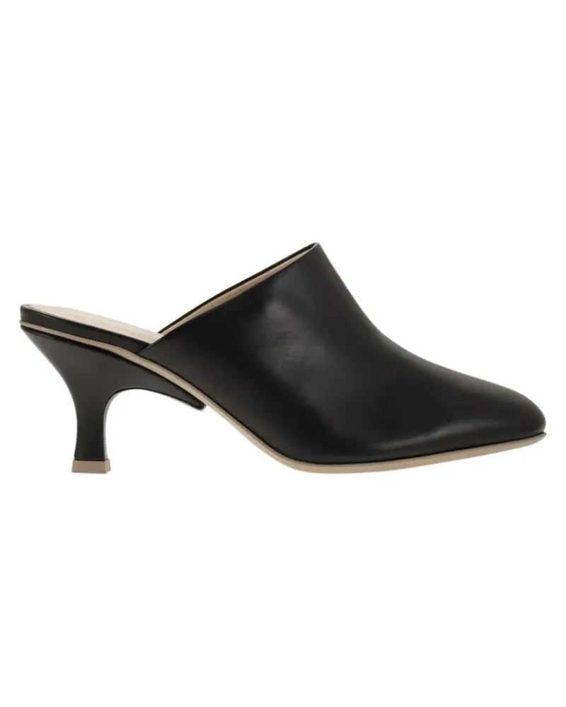 TOD'S Slipper & Pantoletten Refined Black Leather Sabot With Contrasting Detai schwarz Schwarz