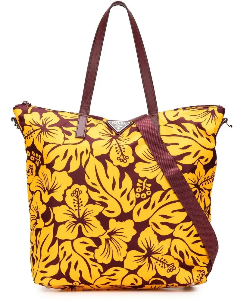Prada Hobo Bags Tessuto Stampato Tote gelb Gelb