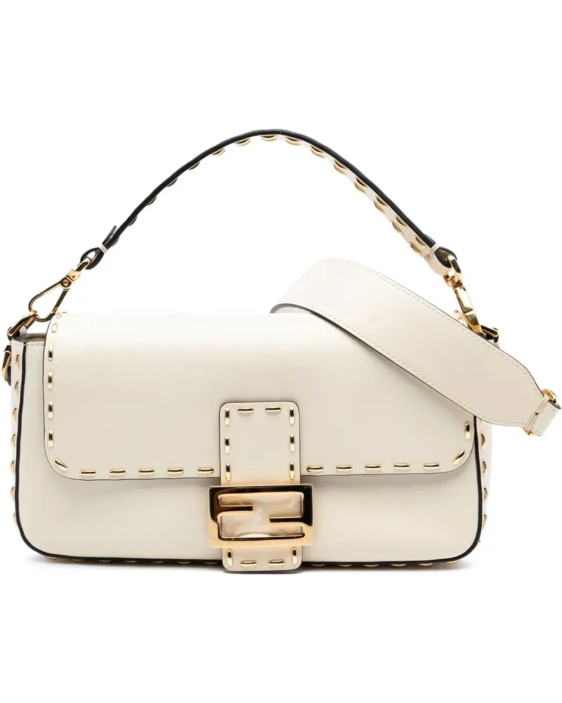 Fendi Hobo Bags Leather Metal Stitch Baguette Satchel braun Braun