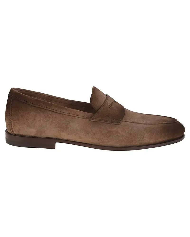 Santoni Loafer Suede Moccasins With Tapered Shape And Rubber Sole braun Braun