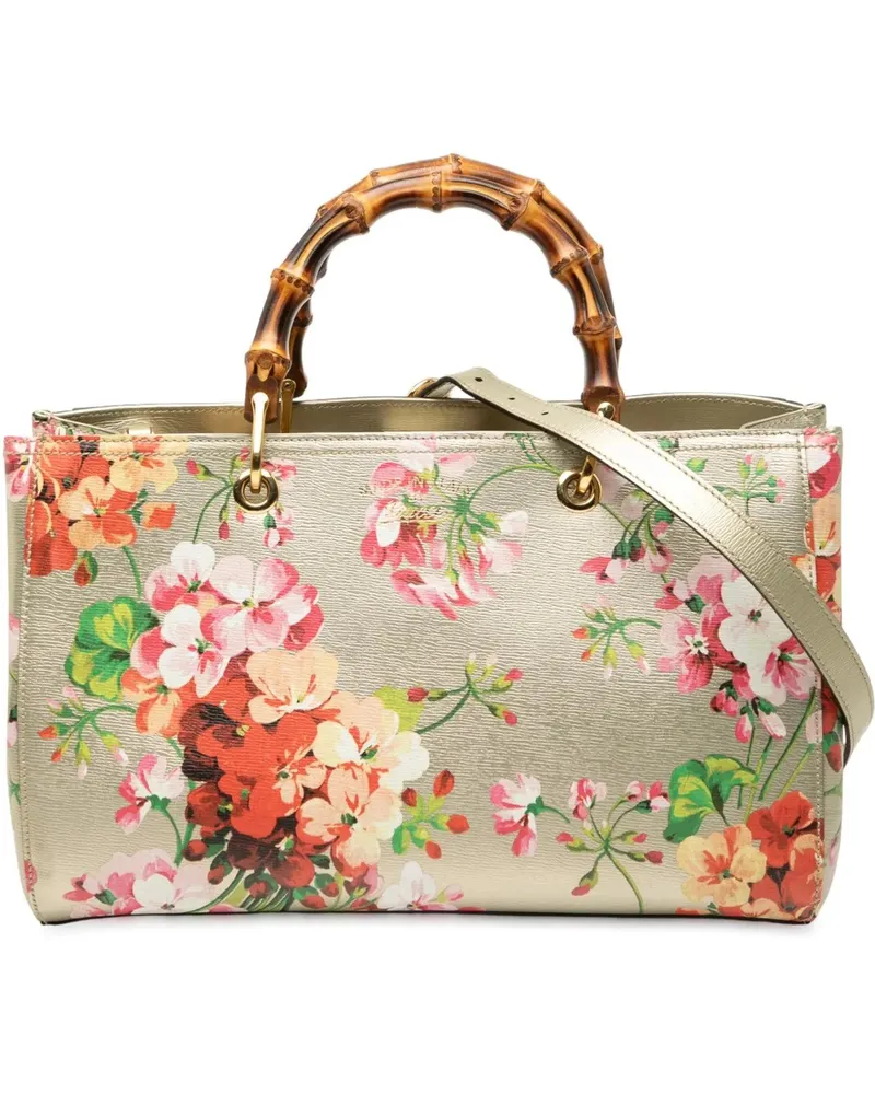 Gucci Hobo Bags Medium Calfskin Blooms Bamboo Shopper Satchel grau Grau