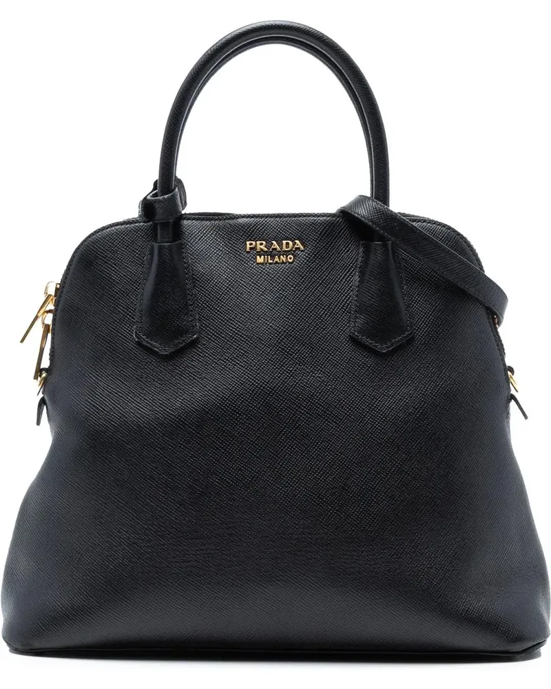 Prada Hobo Bags Large Saffiano Cuir Dome Satchel schwarz Schwarz