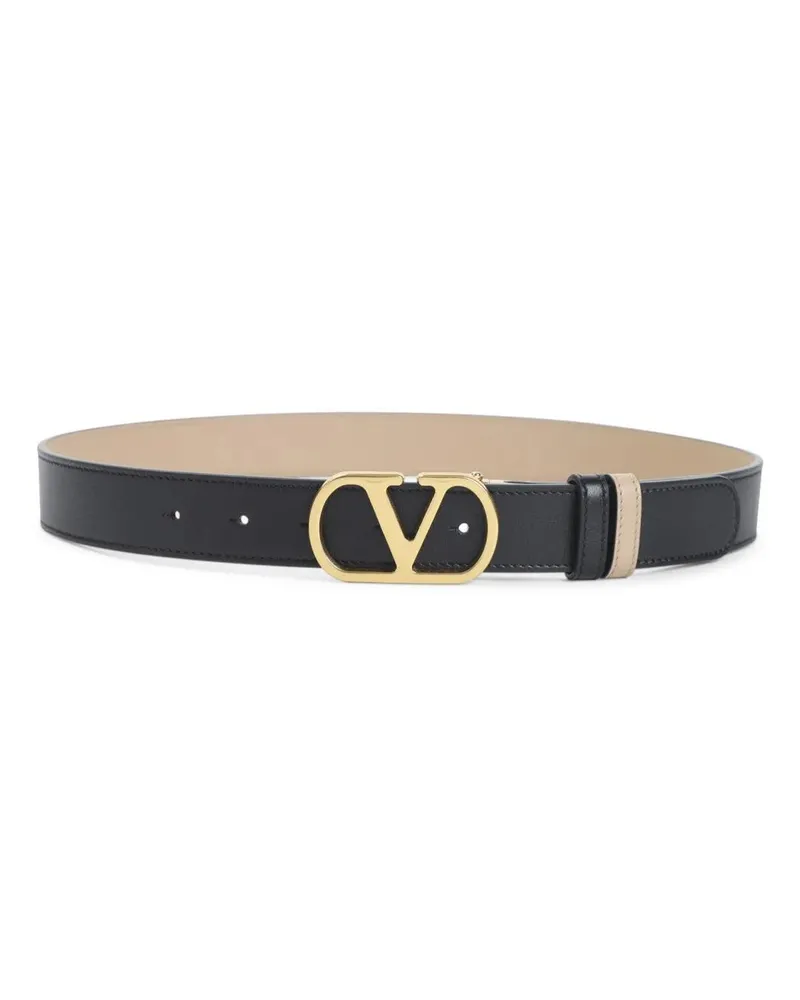 Valentino Garavani Gürtel Black Calf Leather Belt With Gold-Tone Logo Buckle beige Beige