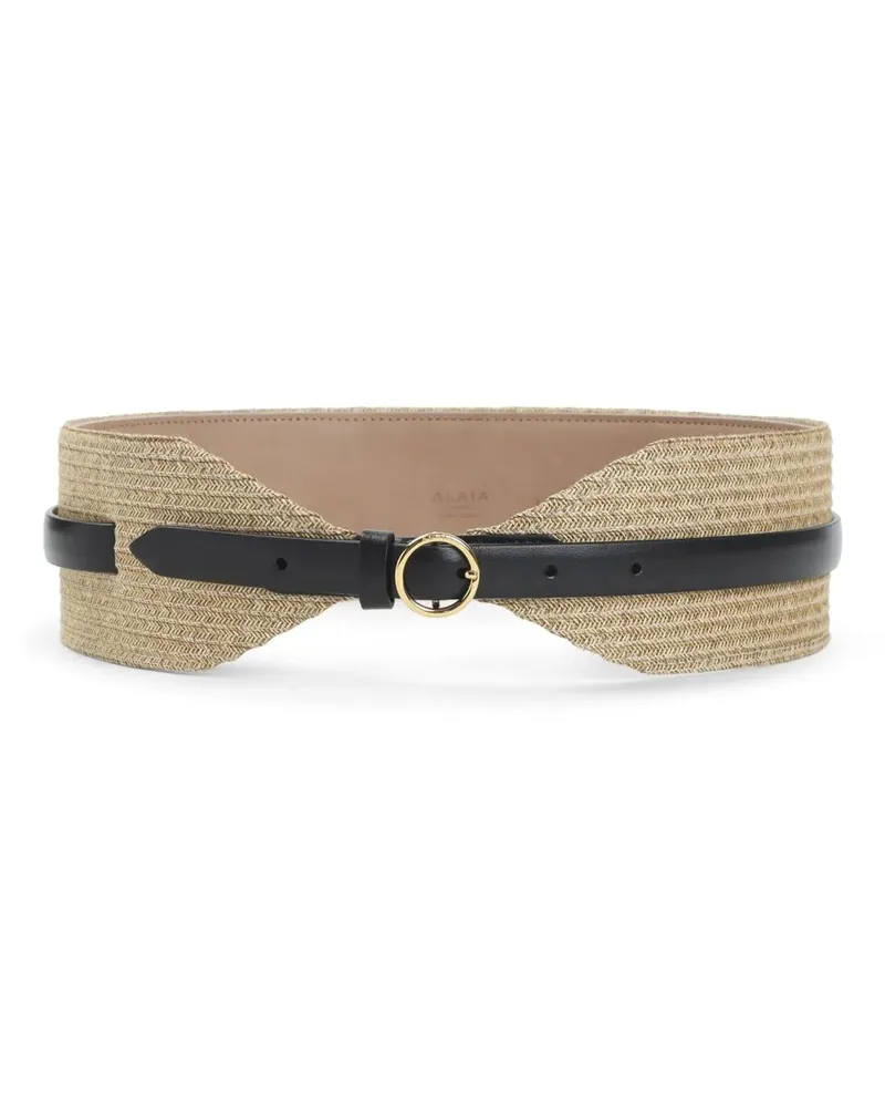 Alaïa Gürtel Textured Straw And Leather Belt With Gold Buckle beige Beige