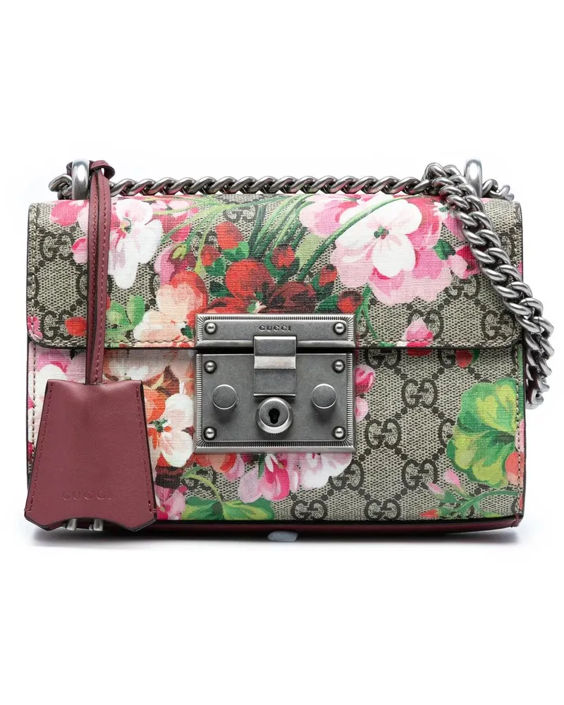 Gucci Hobo Bags Small GG Supreme Blooms Padlock Crossbody braun Braun