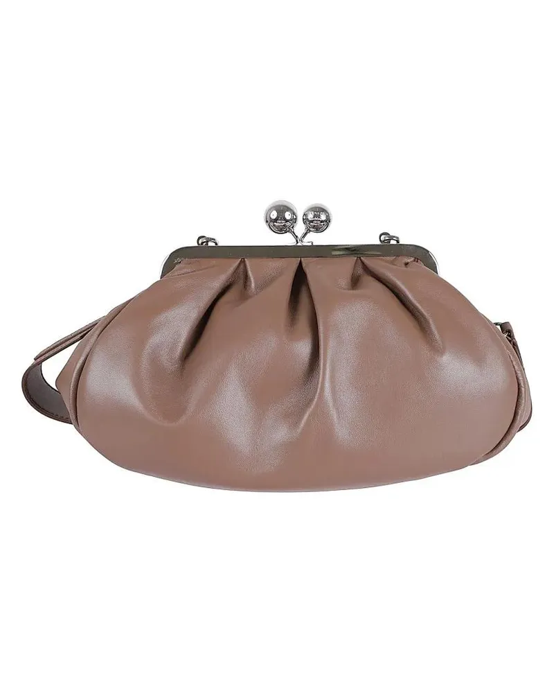 Max Mara Clutches Pleated Leather Handbag With Detachable Chain Stra braun Braun